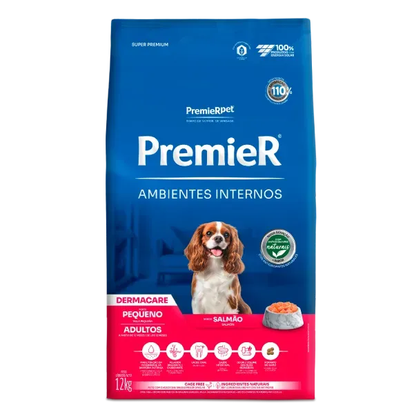 Ração Premier Ambientes Internos Dermacare Cães Adultos Raças Pequenas Salmão 12 kg